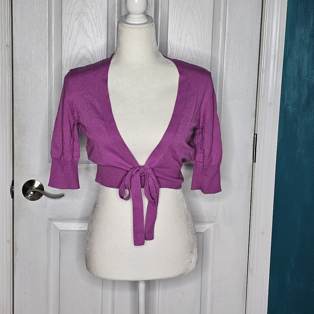 Nicole By Nicole Miller Short Sleeved Tie Sweater Cardigan S